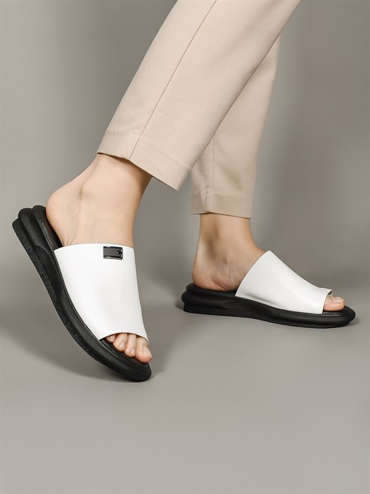 Сабо кожаные / Шлепки тренд 24662 Beyaz - фото 32184